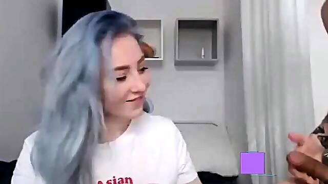 Blue-Haired Cam Girls Sensual Blowjob Session