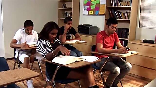 Busty Ebony student gets penetrated by a stiff black dick: Blowjob, Cowgirl Big Tits Porn