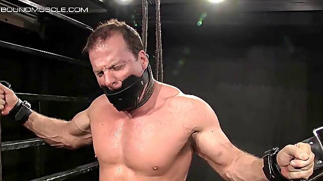 Bound Muscle Jocks Bottom Submits to Callahans Ruthless Cane and Ball-Weight Torment