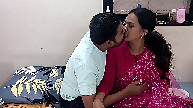 Chubby man and his wife are making love in the bedroom