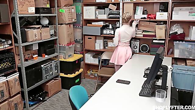 Athena Rayne was caught shoplifting and ended up fucked very hard in the storage room