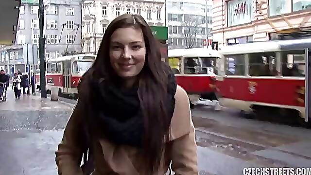 Lovely Czech brunette, Katerina Honza got some money from a stranger to get fucked hard