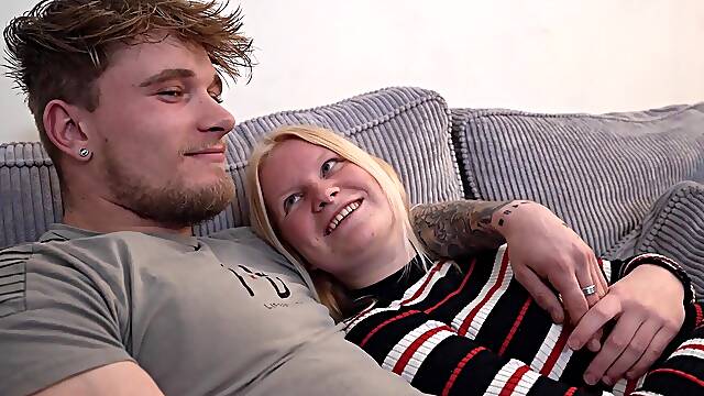 Blonde amateur enjoys first cam fuck on the couch