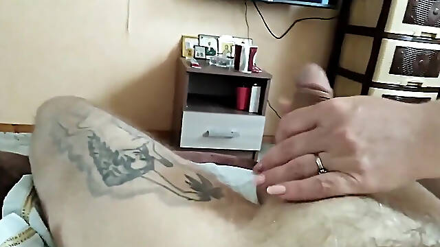 Jerking off cock to a powerful shot of cum 2